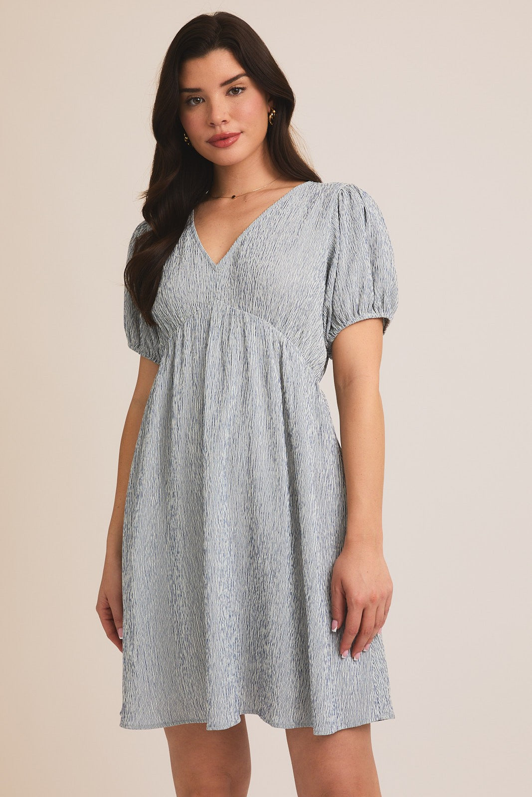 Navy Stripe Back Button Up Cutout Maternity Mini Dress