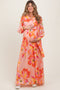 Peach Floral Chiffon Sash Tie Maternity Wrap Maxi Dress