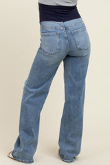 Blue Ripped Knee Wide Leg Maternity Jeans