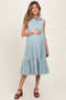 Light Olive Tiered Sleeveless Maternity Midi Shirt Dress