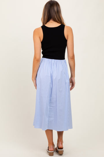 Black Sleeveless Colorblock Striped Skirt Midi Dress