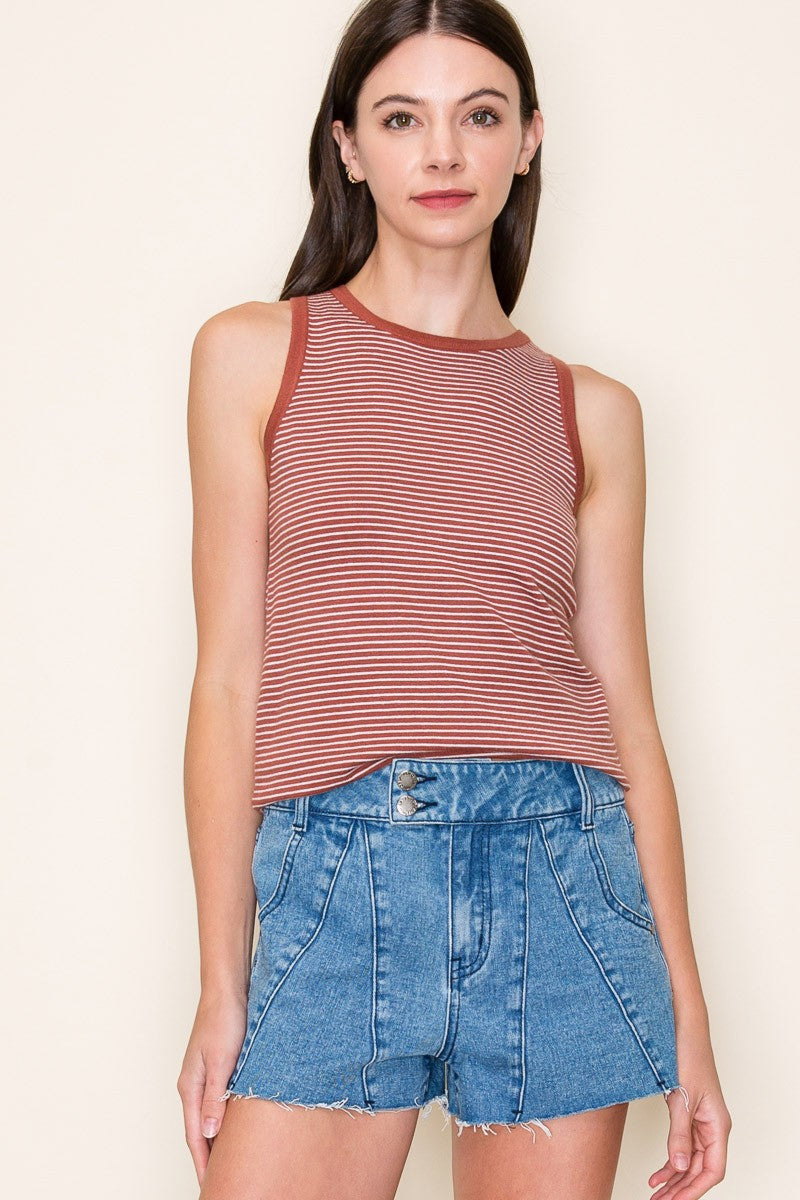 Rust Striped Knit Maternity Tank