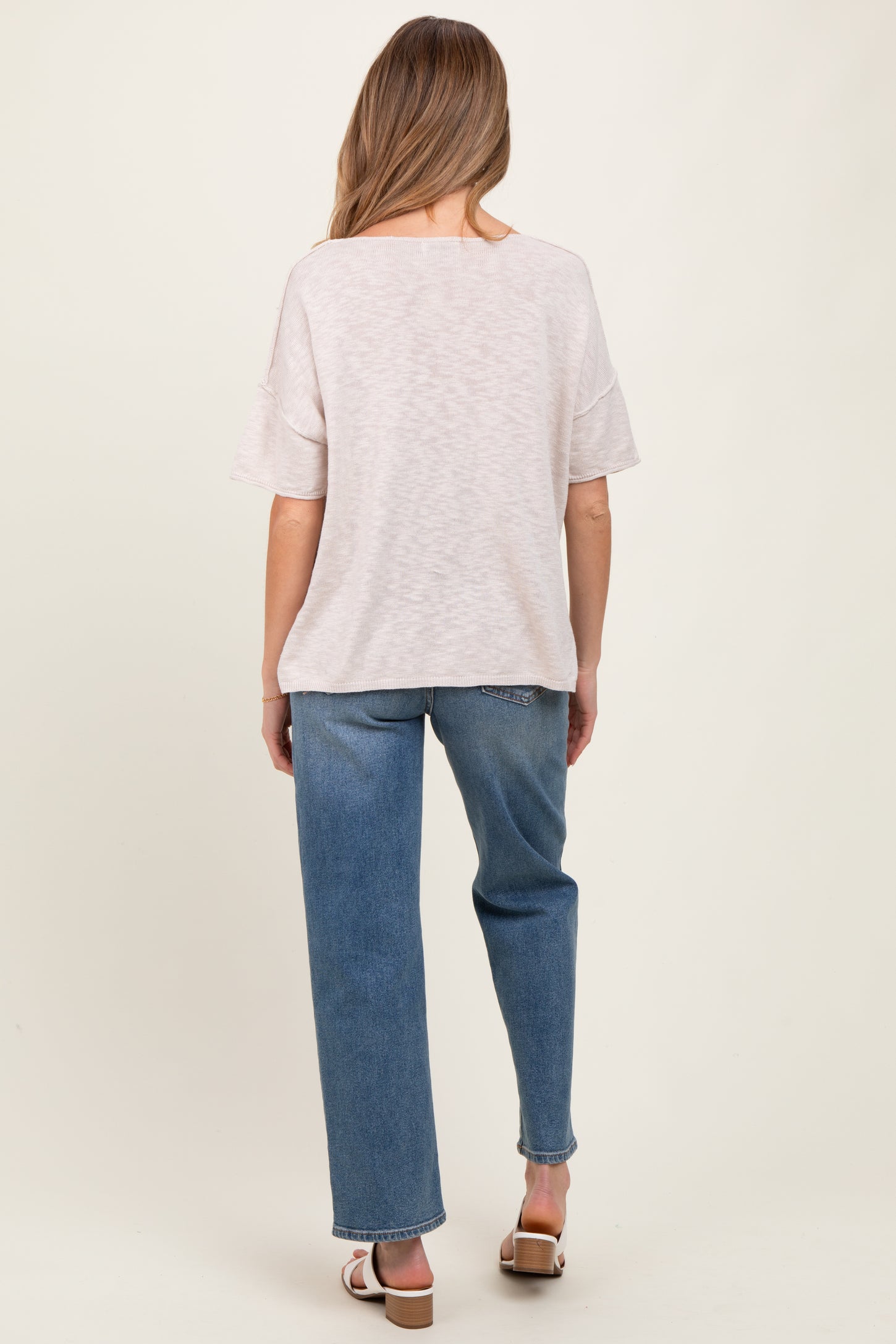 Cream Knit Drop Shoulder Short Sleeve Maternity Top
