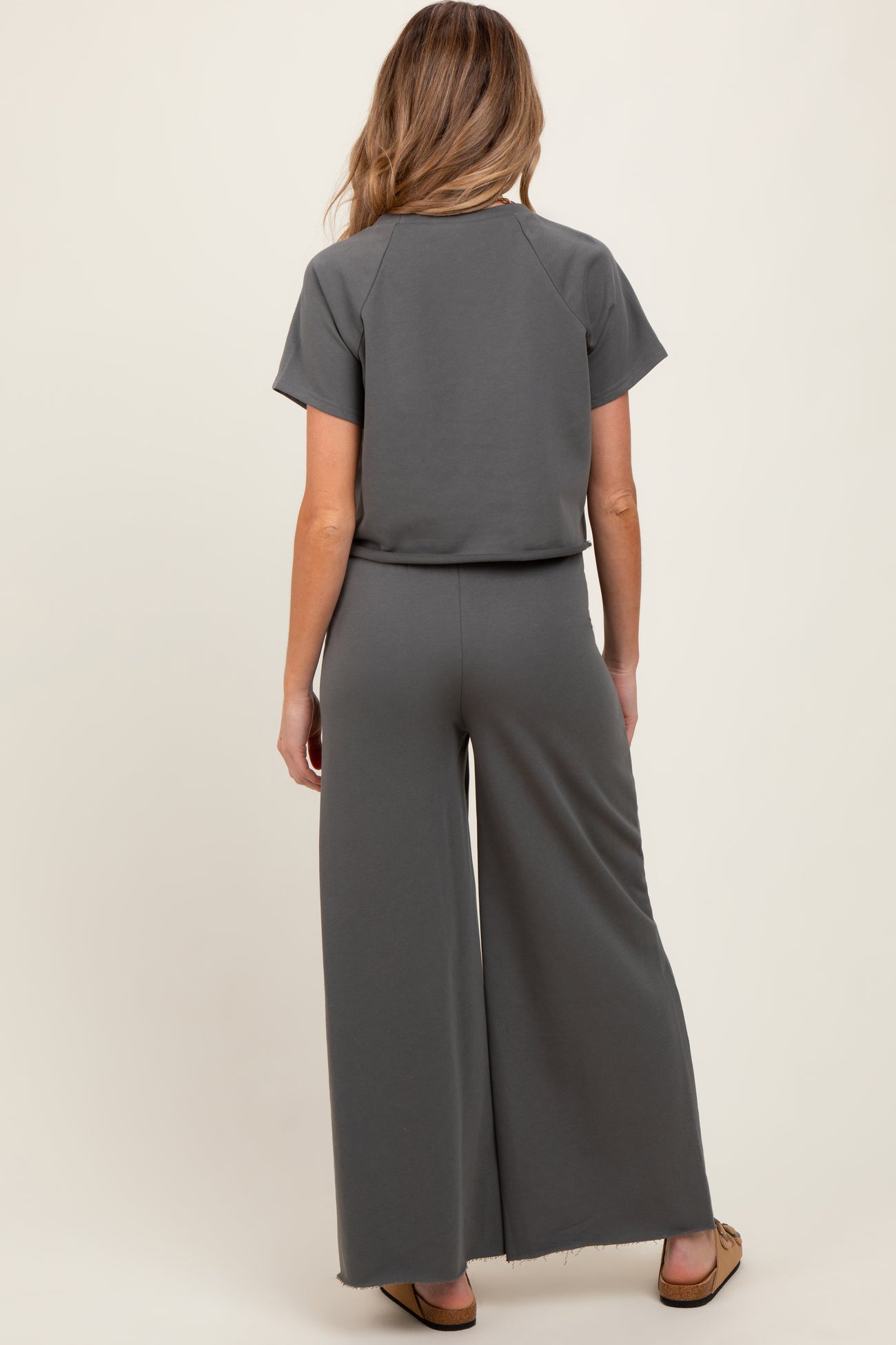 Olive Basic Tee And Wide Leg Pant Maternity Set