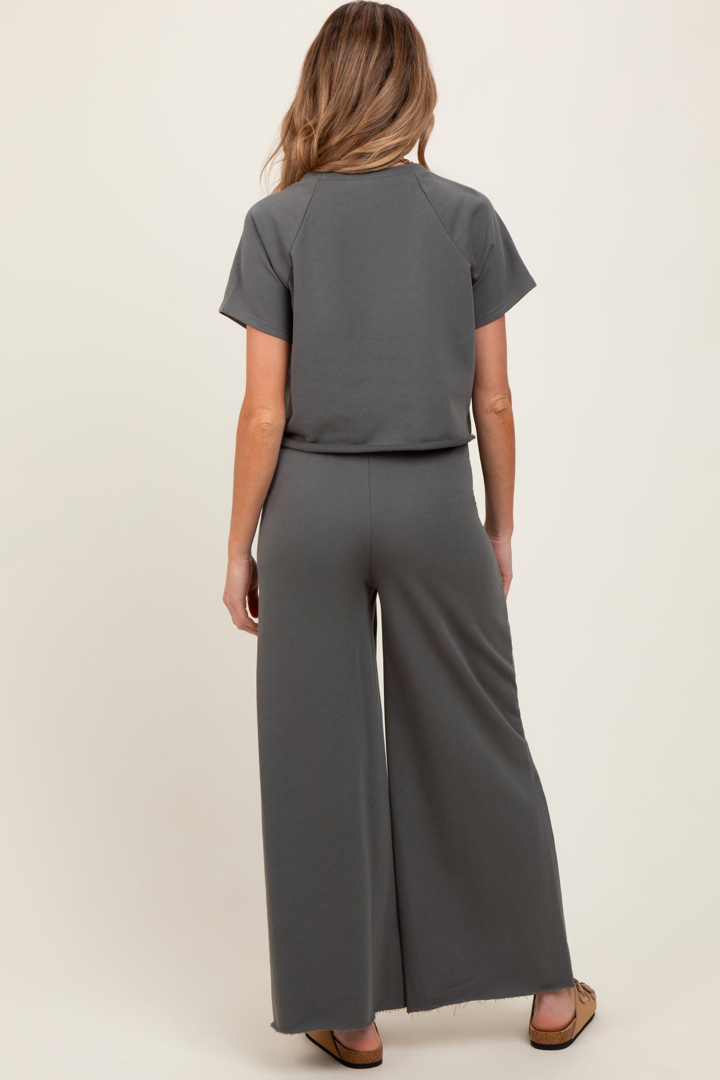 Olive Basic Tee And Wide Leg Pant Maternity Set