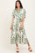 Olive Leaf Print Scallop Trim Midi Shirt Dress