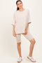 Beige Oversized Short Sleeve Biker Short Set