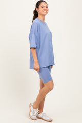 Blue Oversized Short Sleeve Biker Short Set