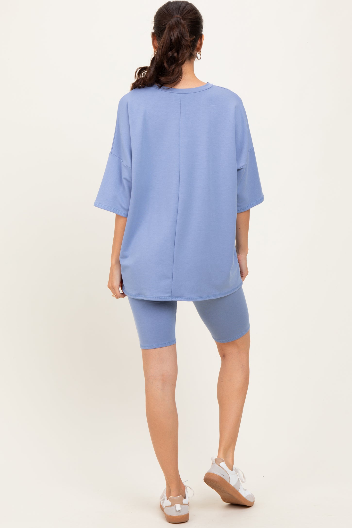 Blue Oversized Short Sleeve Biker Short Set
