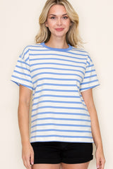 Blue Striped Terry Maternity Short Sleeve Top