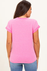 Pink Striped Terry Maternity Short Sleeve Top