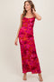 Magenta Floral Back Cutout Midi Dress