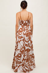 Mocha Vintage Floral Smocked Top Sleeveless Maxi Dress