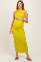 Lime Textured Shoulder Detail Maternity Midi Dress