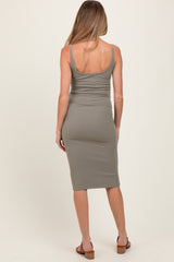 Light Olive Double Layer Heavy Ribbed Sleeveless Maternity Dress