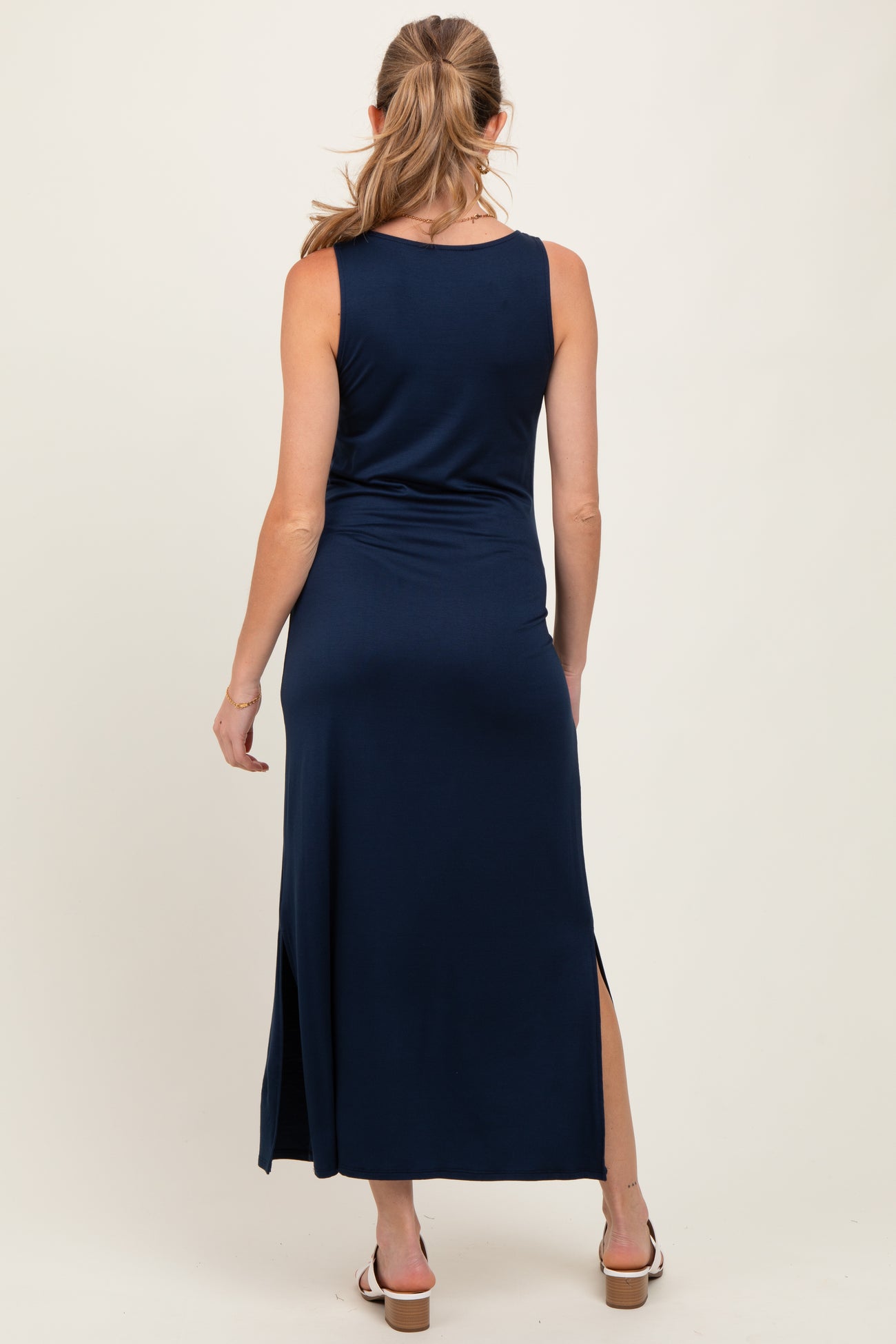 Navy Basic Pocket Sleeveless Maternity Maxi Dress