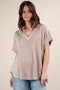 Beige Ribbed Raw Hem Short Sleeve Top
