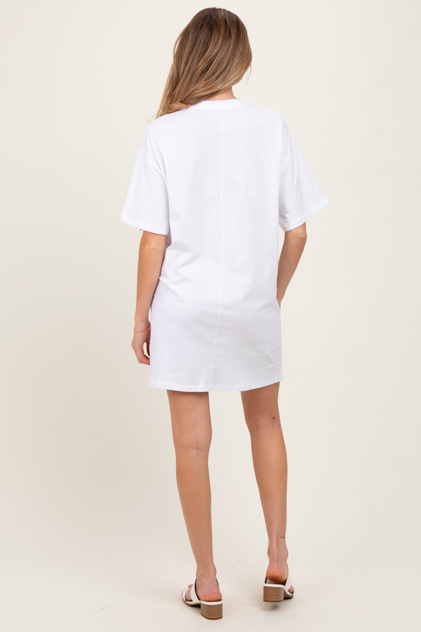 White Crewneck Short Sleeve Maternity T-Shirt Dress