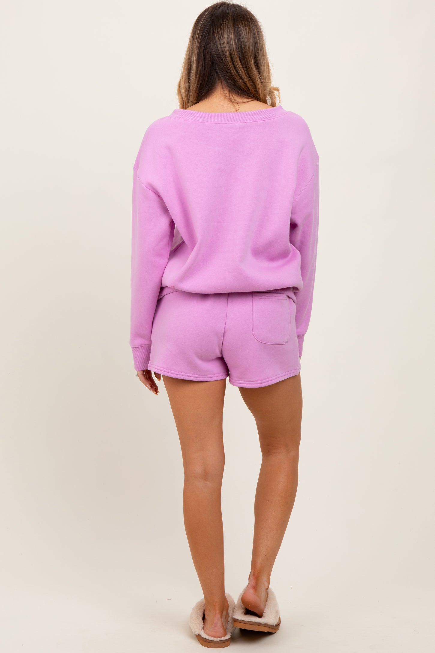 Mauve Fleece Sweatshirt Shorts Set