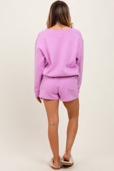 Mauve Fleece Sweatshirt Shorts Set