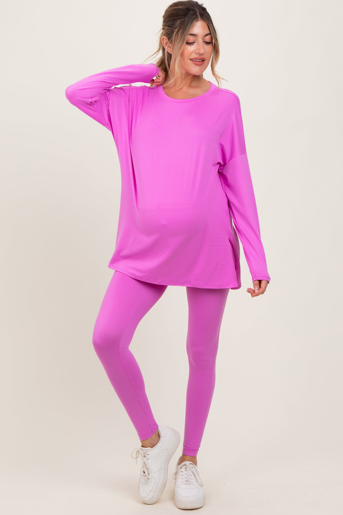 Mauve Brushed Knit Maternity Oversized Top and Legging Set
