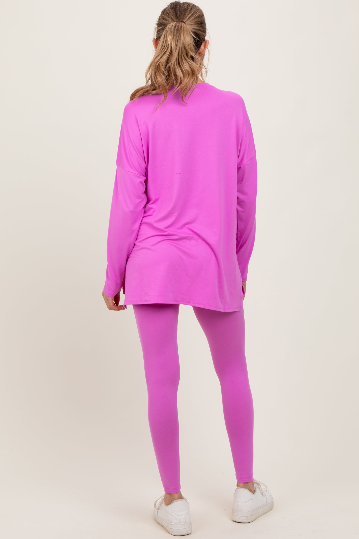 Mauve Brushed Knit Maternity Oversized Top and Legging Set