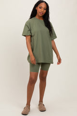 Light Olive Biker Shorts Maternity Set