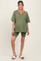 Olive Oversized V-Neck Biker Short Maternity Set