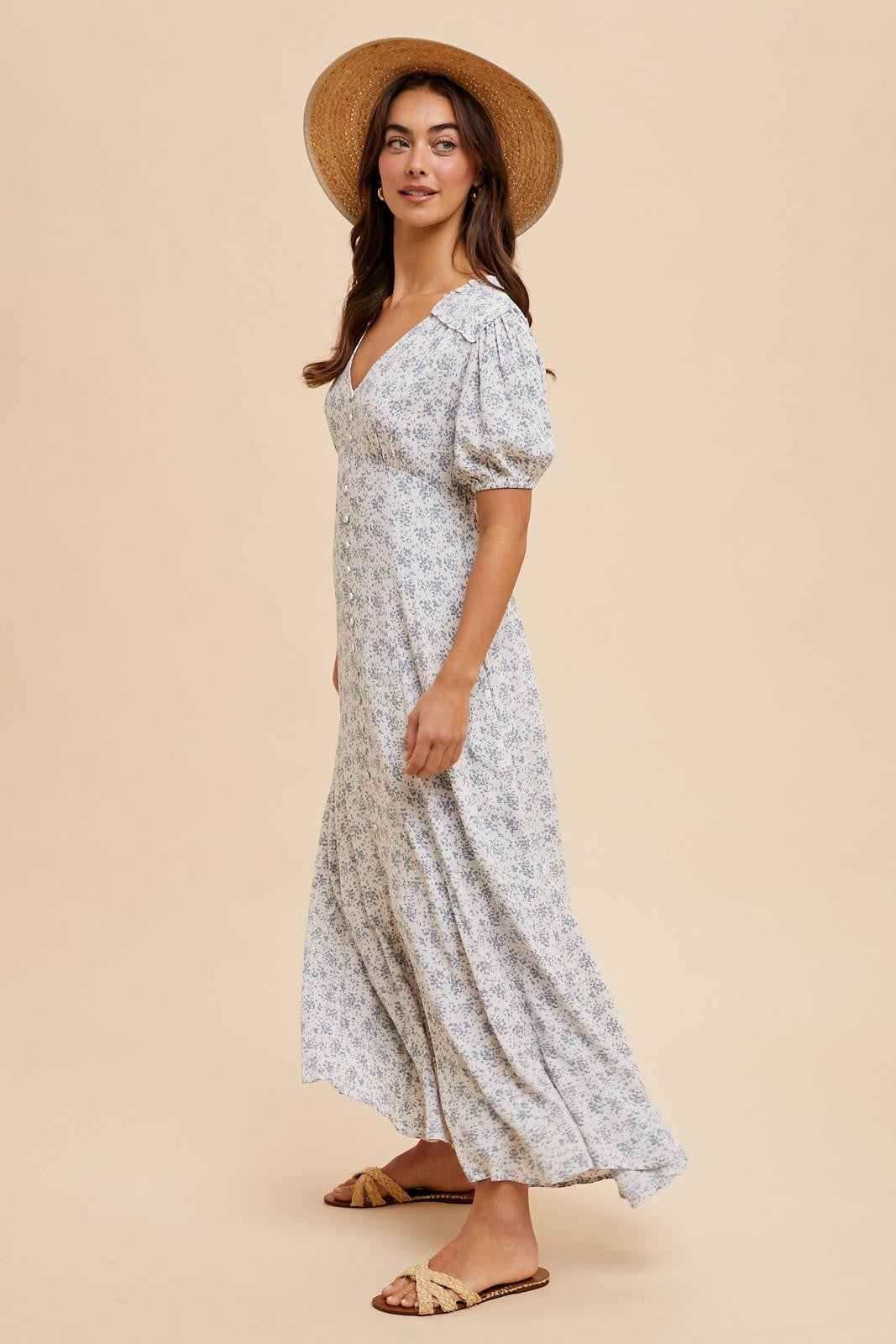 Light Blue Floral Button Down Maternity Dress