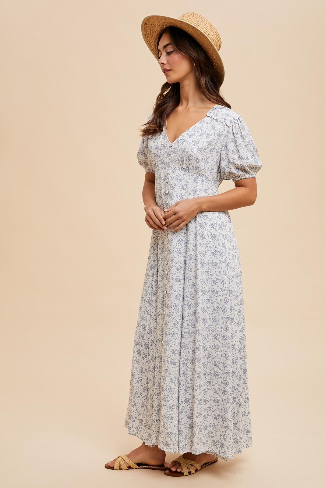 Light Blue Floral Button Down Maternity Dress