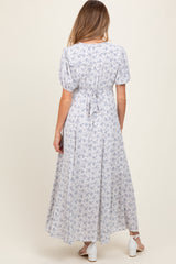 Light Blue Floral Button Down Maternity Dress