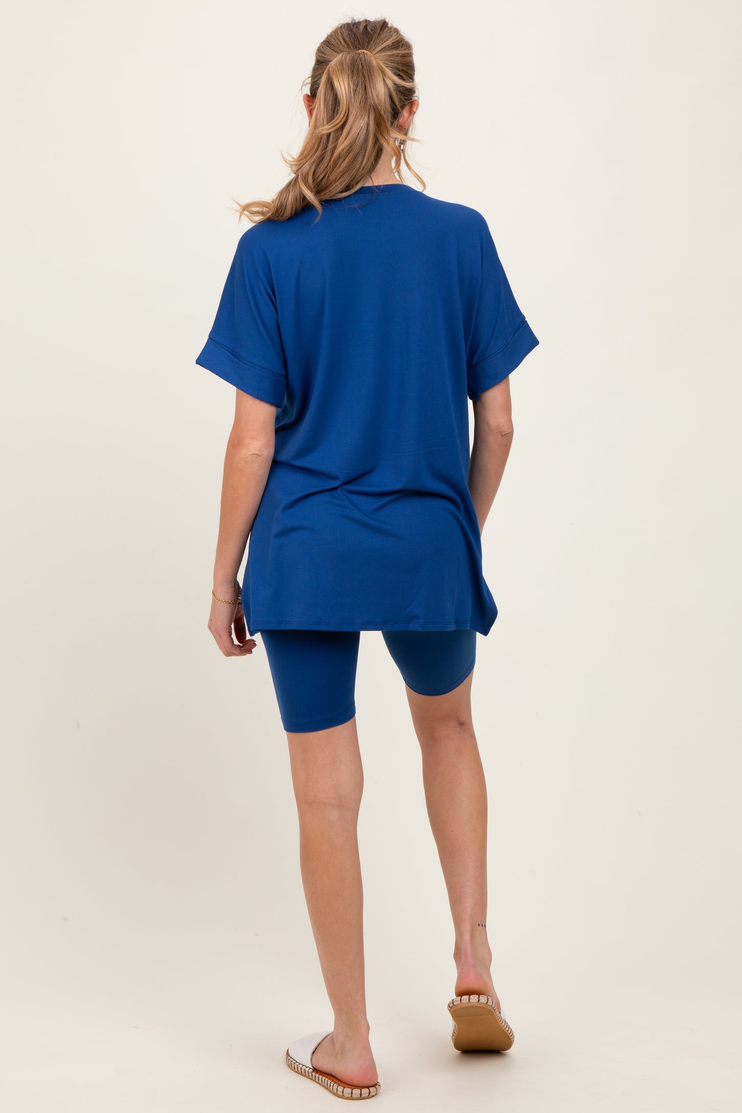 Navy Hi-Low Short Sleeve Tee Biker Short Maternity Set