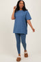 Blue Oversized Crewneck Short Sleeve and Legging Set