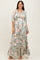 Sage Floral Print Elbow Sleeve V-Neck Tiered Maxi Dress