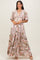 Taupe Floral Print Elbow Sleeve V-Neck Tiered Maxi Dress