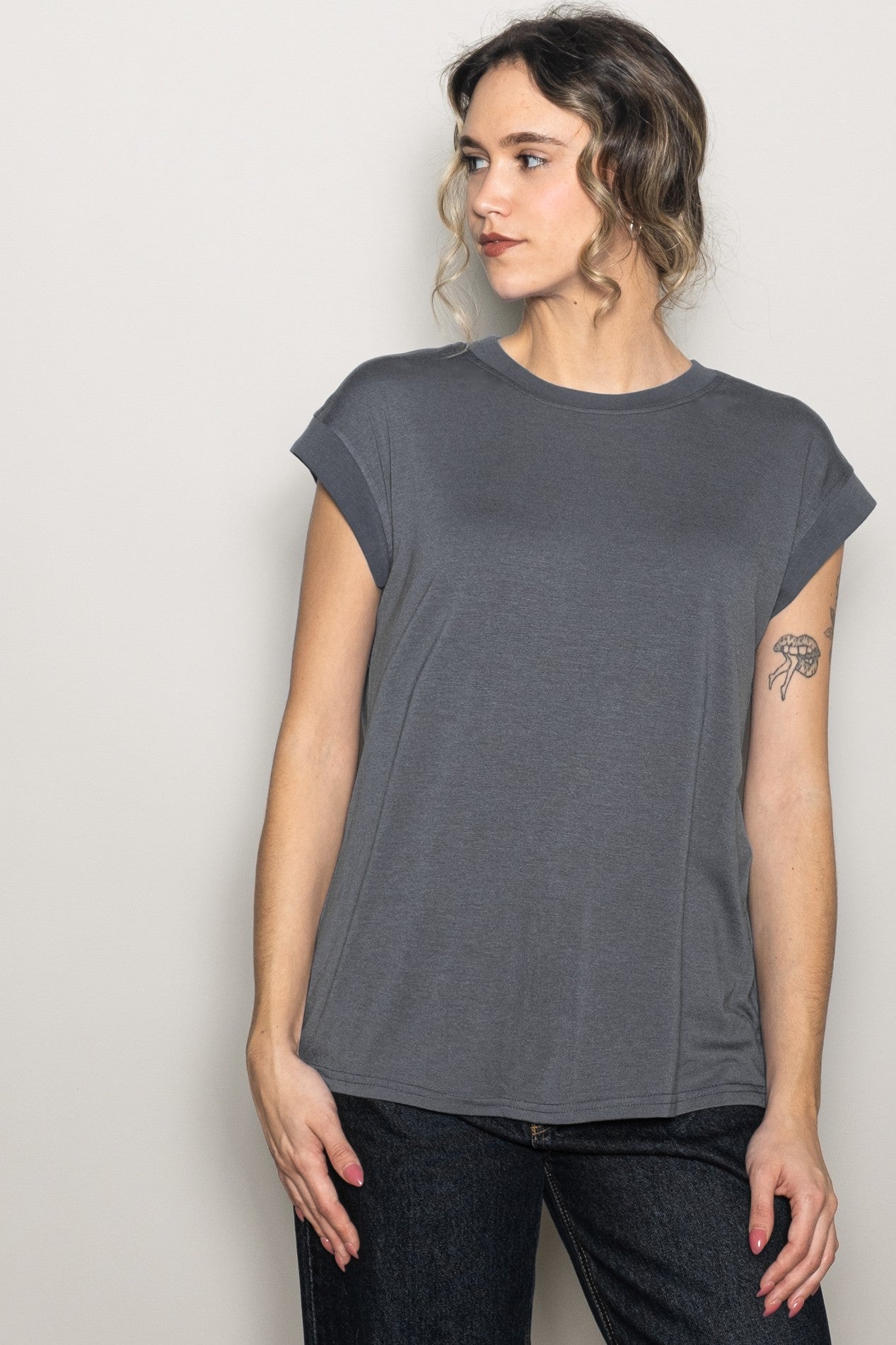 Charcoal Crew Neck Muscle Tee
