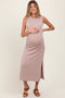 Light Taupe Ribbed Sleeveless Side Slit Maternity Midi Dress