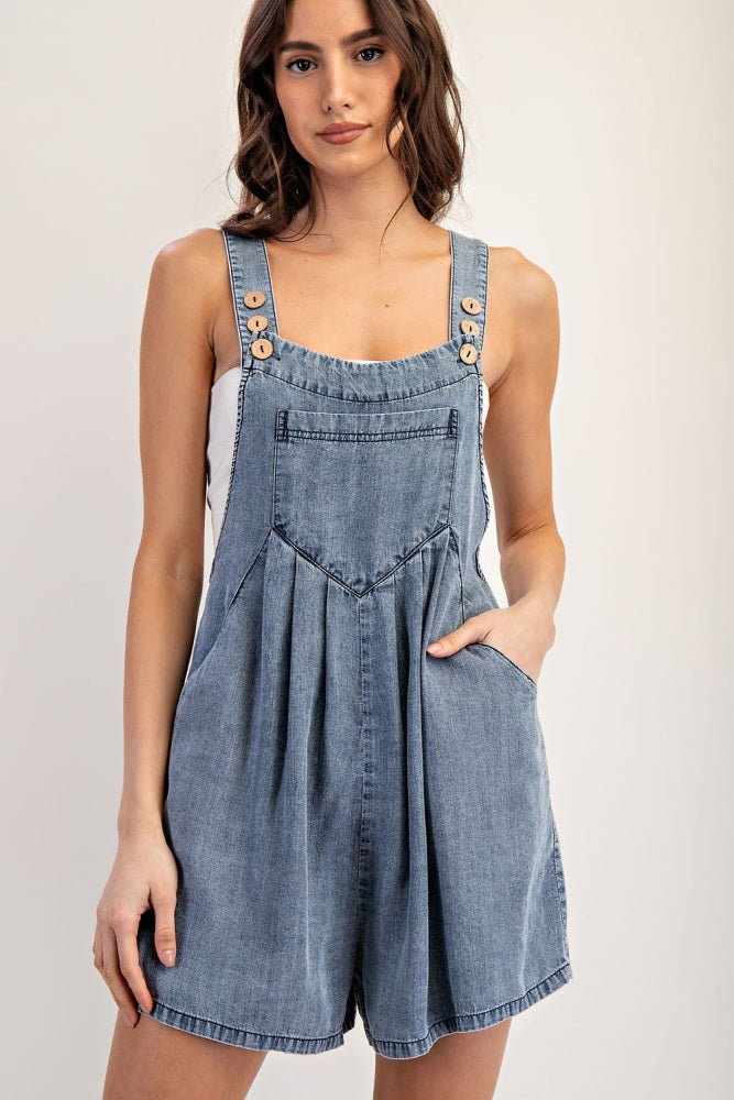 Blue Chambray Shortall Romper