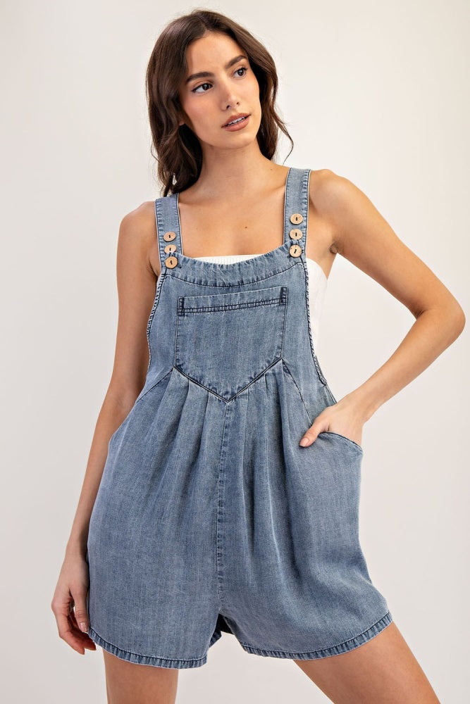 Blue Chambray Shortall Romper