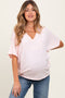Light Pink V-Neck Crepe Knit Maternity Top