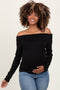 Black Off Shoulder Foldover Maternity Long Sleeve Top