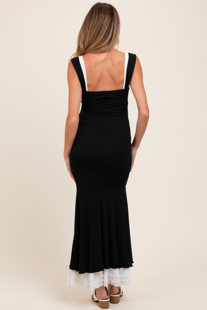 Black Knit Tie Detail Sleeveless Mermaid Maxi Maternity Dress
