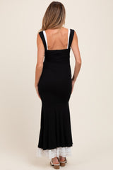 Black Knit Tie Detail Sleeveless Mermaid Maxi Maternity Dress