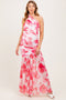 Fuchsia Floral Ruched Mesh One Shoulder Maternity Maxi Dress