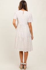 Ivory Floral Short Sleeve Tiered Midi Dress