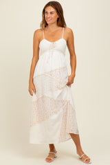 Cream Floral Sweetheart Neck Maternity Midi Dress