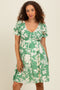 Light Olive Floral Smocked Puff Sleeve Maternity Dress