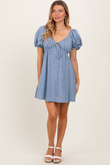 Blue Striped Chambray Front Tie Maternity Mini Dress