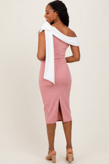 Mauve Coloblock One Shoulder Draped Midi Dress