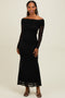 Black Mesh Overlay Off Shoulder Long Sleeve Midi Dress